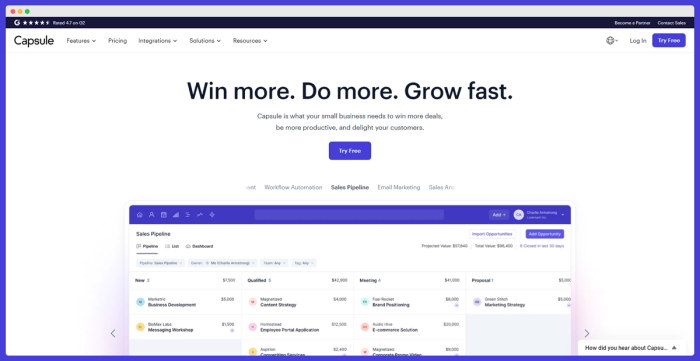 Capsule CRM homepage