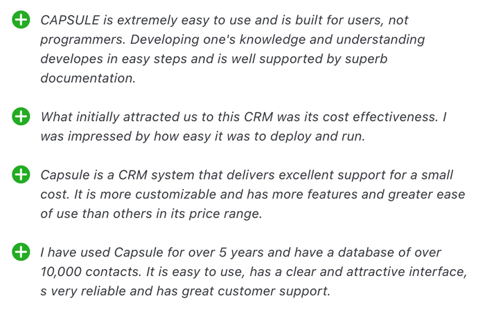 Capsule CRM pros.
