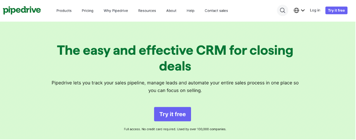 Pipedrive homepage