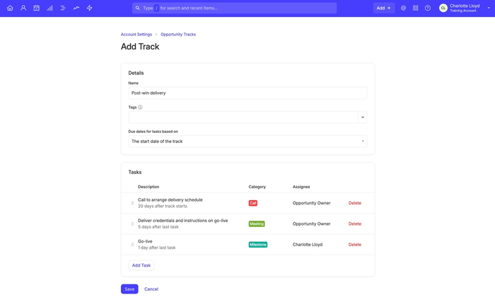 Options to edit opportunity track