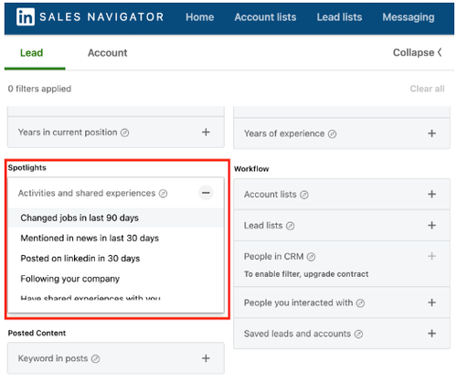Linkedin Sales Navigator's spotlights.
