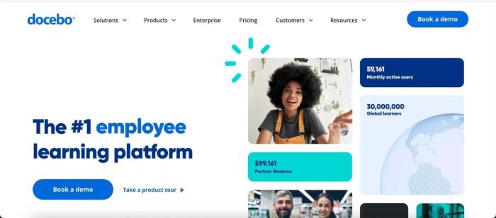a screenshot of the website for docebo , the # 1 employee learning platform .