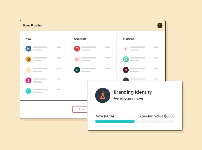 an illustration of a sales pipeline and a branding identity for biomax labs