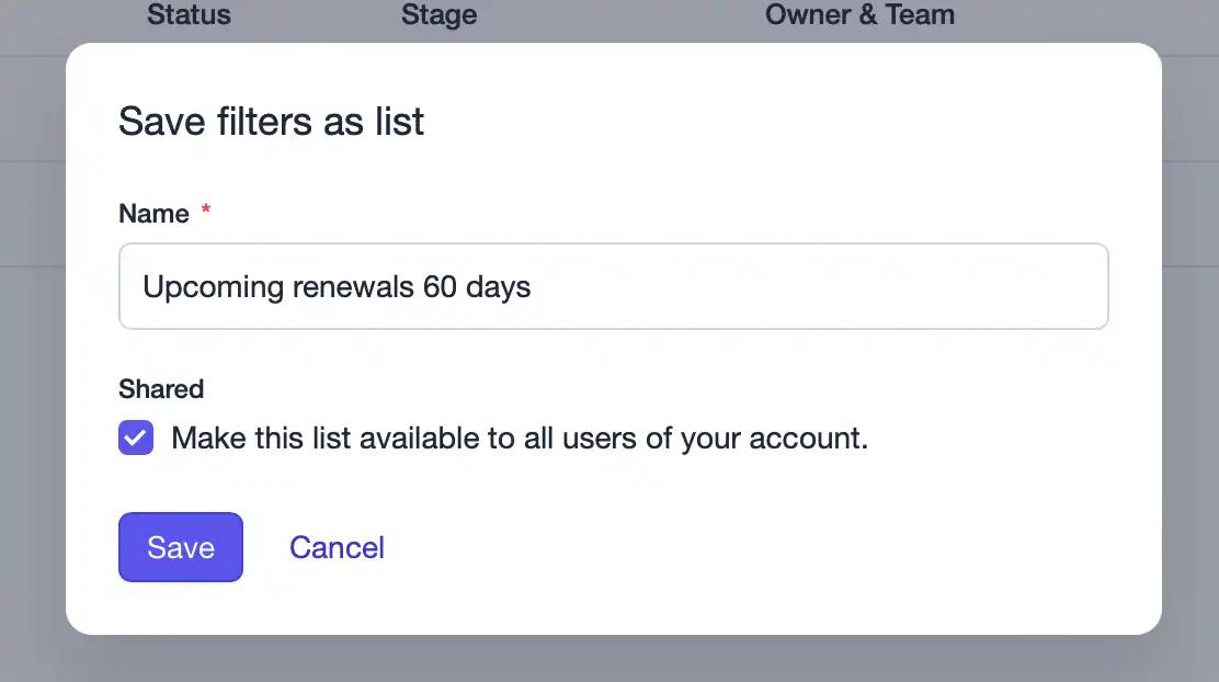 Saving filters as list.