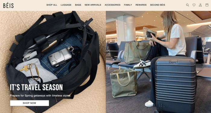 a website for beis shows a woman sitting on a chair