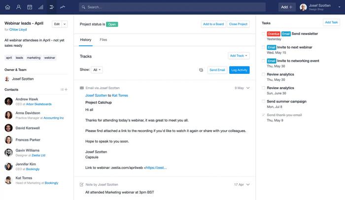 Creating a project for a webinar group in Capsule