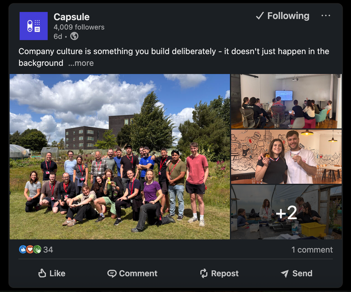 a facebook post from capsule shows a group of people posing for a picture