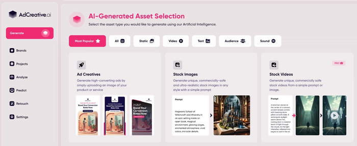 a screenshot of a website that says " ai-generated asset selection "
