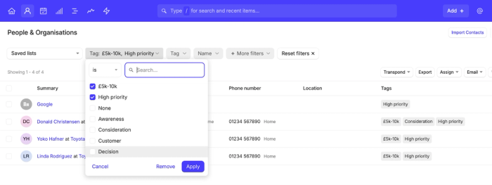 a screenshot of the people & organizations page