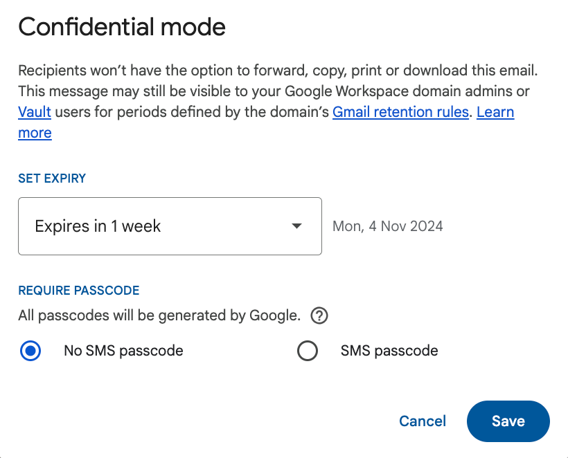 A screenshot of the confidential mode page.