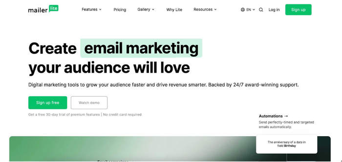 mailer lite screenshot