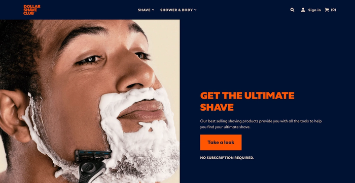 A screen shot of the home page for Dollar Shave Club