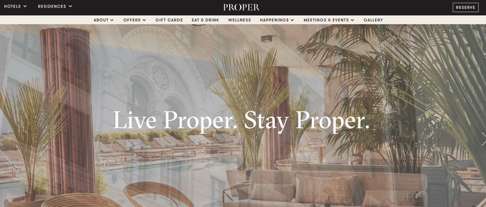 a hotel website says live proper stay proper