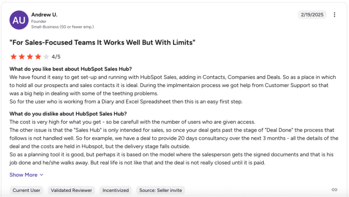 a review of hubspot sales hub by andrew u.