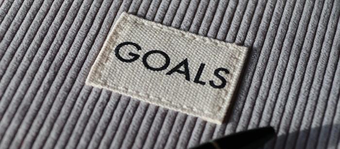 a close up of a label with the word goals written on it .