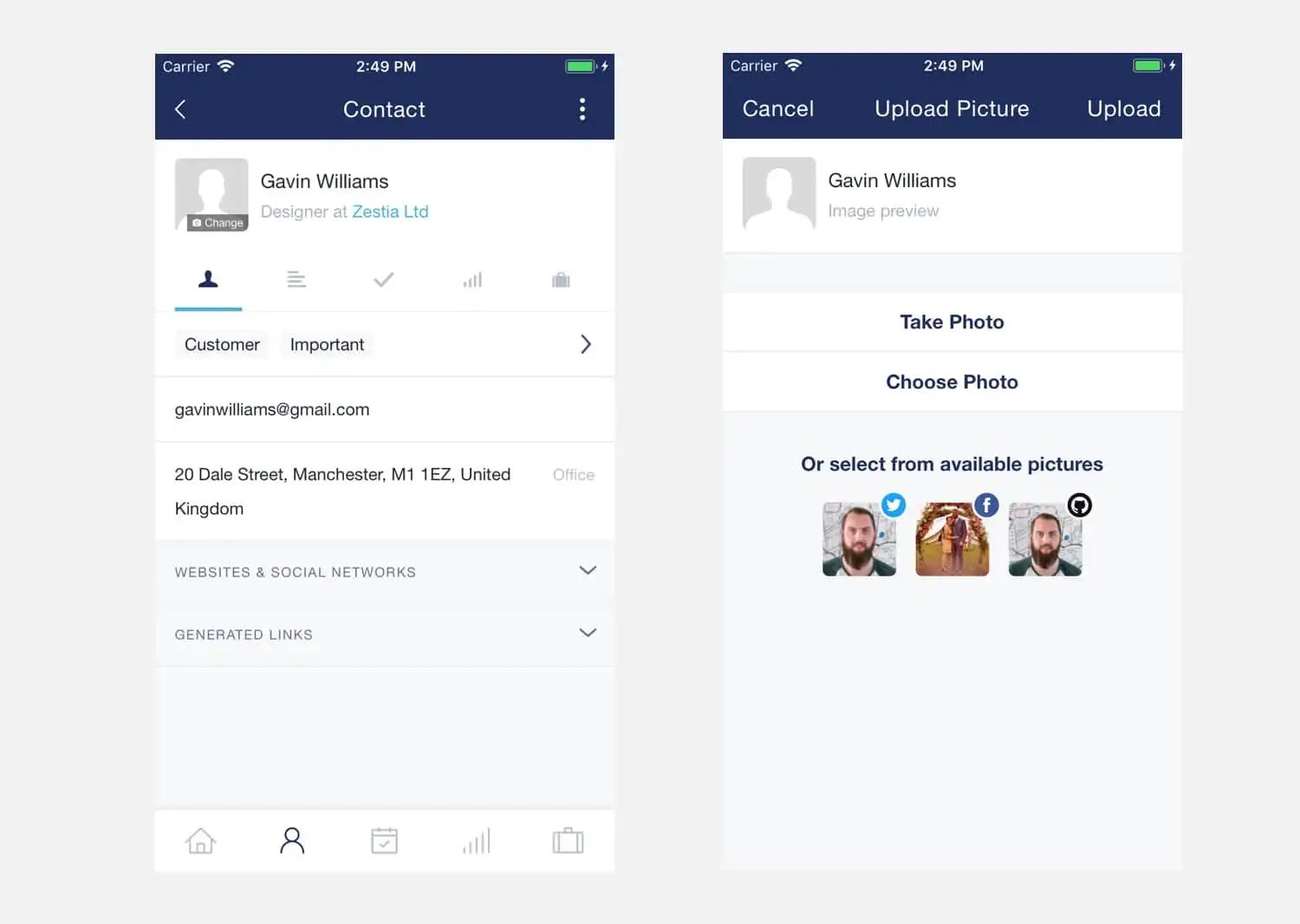 Uploading a profile picture in Capsule CRM.