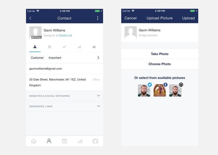 Uploading a profile picture in Capsule CRM.