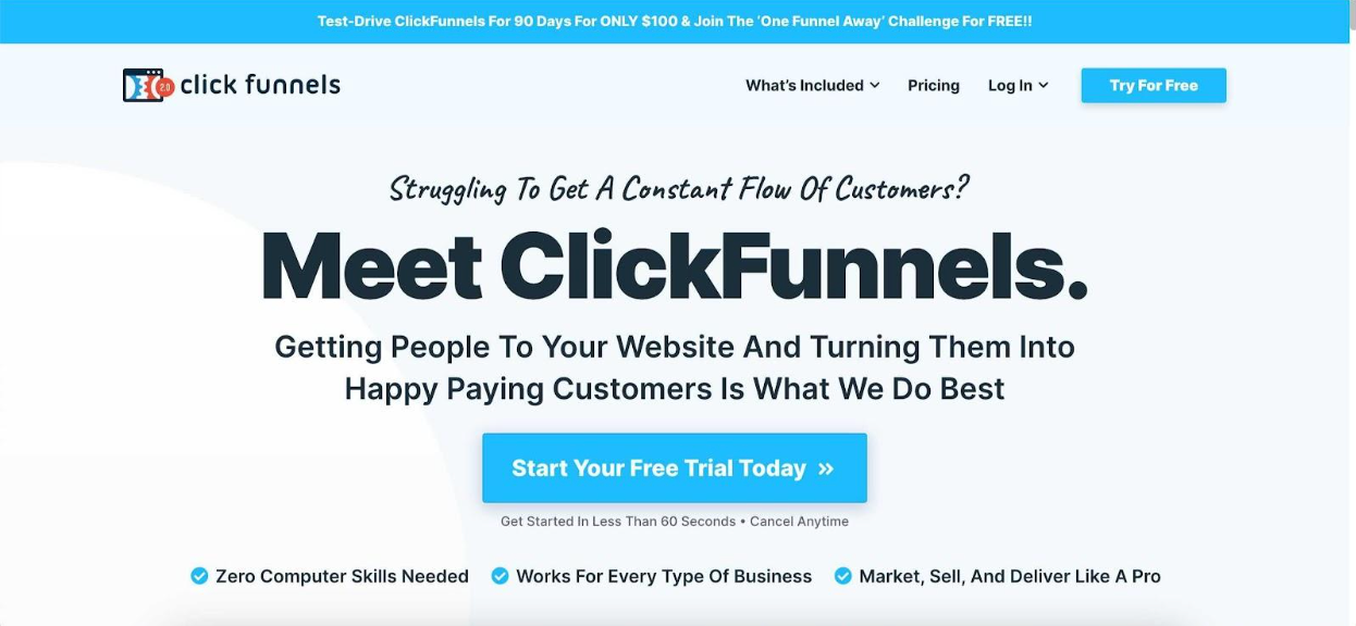 ClickFunnels front page
