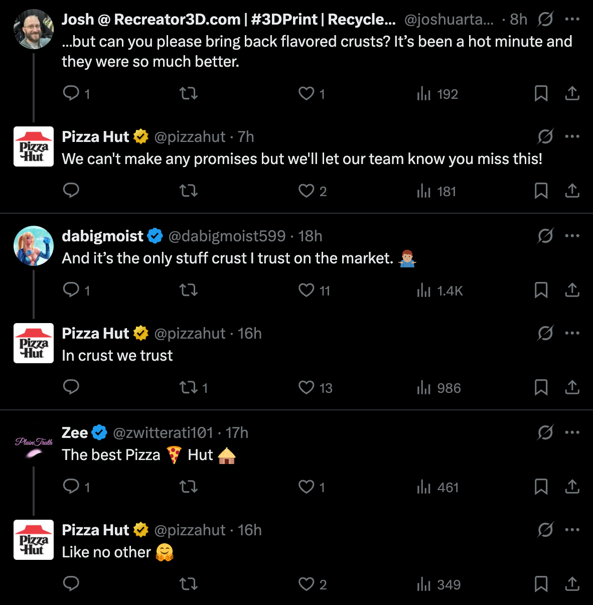 Una página de Pizza Hut X.