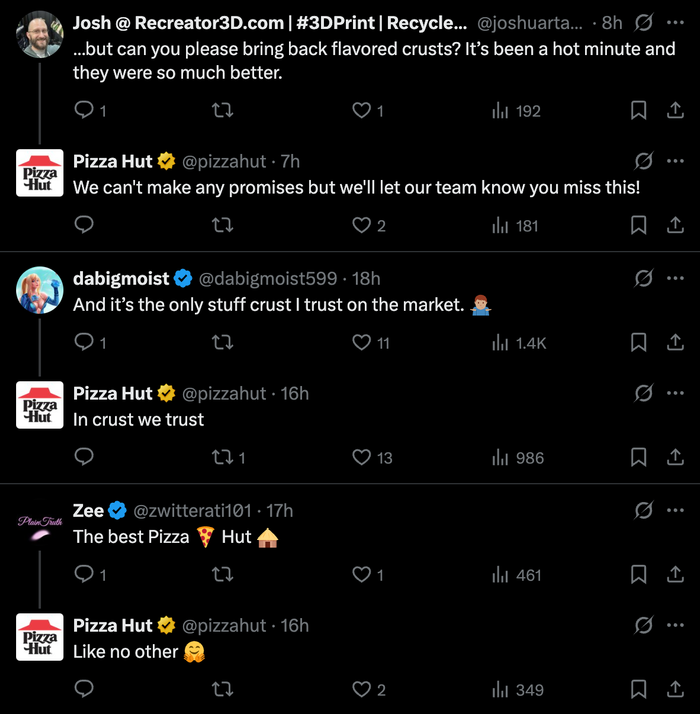A Pizza Hut X page.
