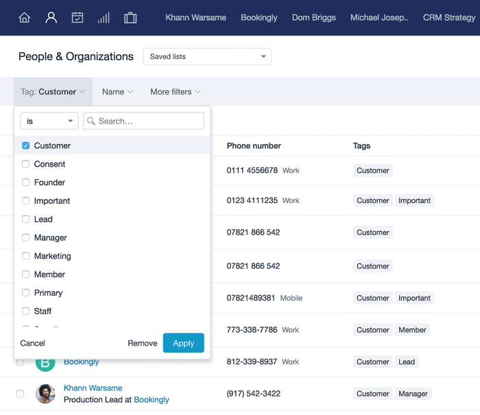 a screenshot of the people and organizations page
