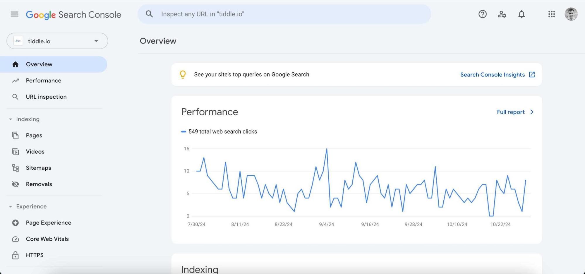 Google Search Console's dashboard.