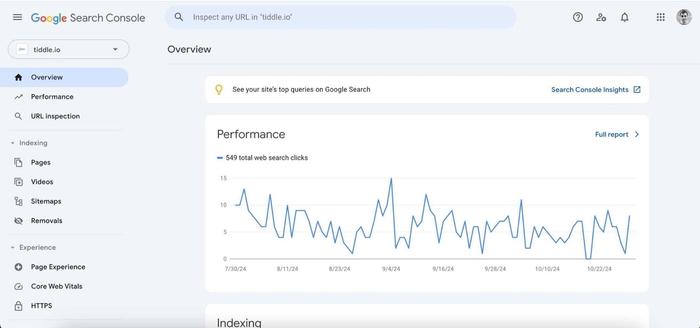 Google Search Console's dashboard.