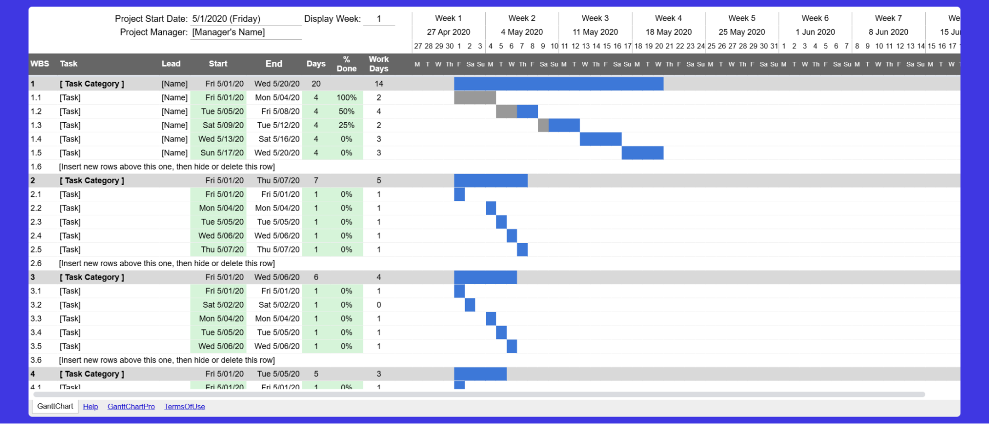Gantt chart template.