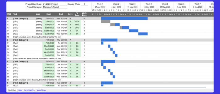 Gantt chart template.