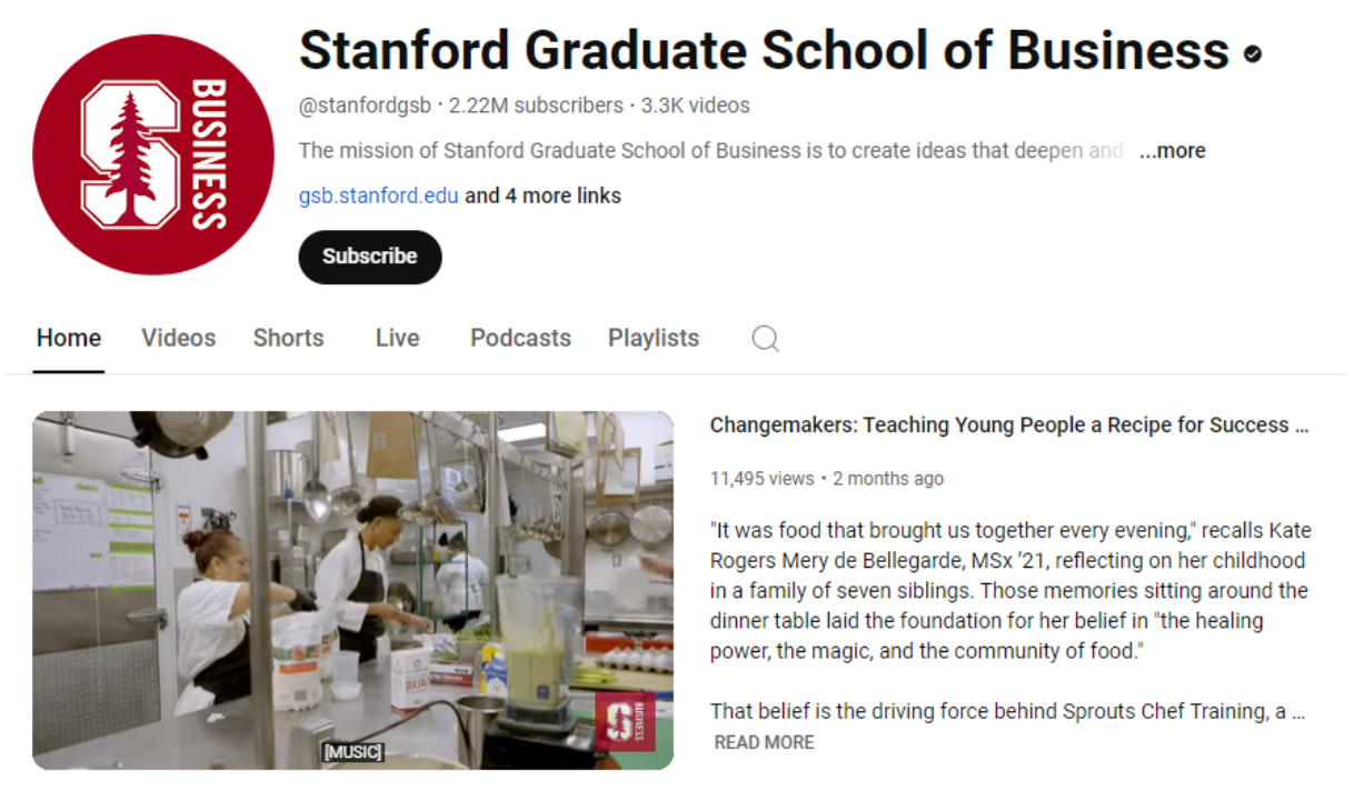 Stanford graduate school of business youtube