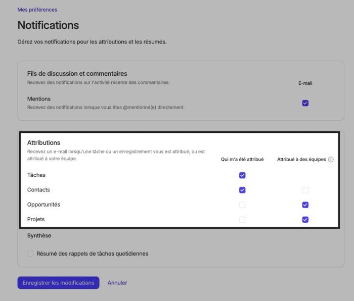Préférences en matière de rappel par e-mail