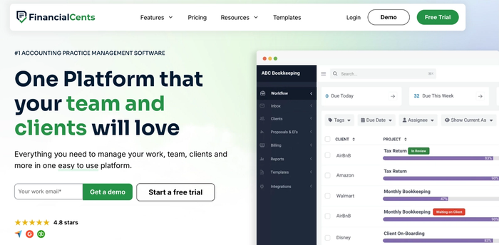 FinancialCents accounting practice management software homepage