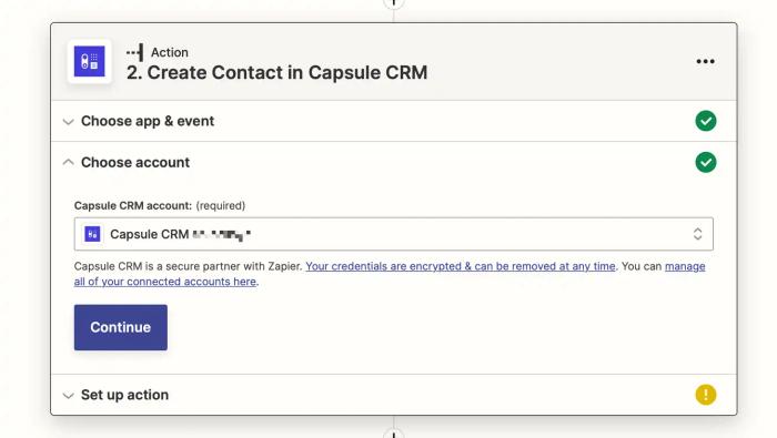 Creating contact in Capsule CRM.