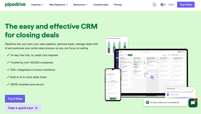 Pipedrive CRM homepage