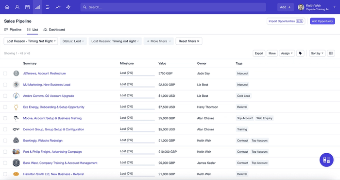 You can apply dynamic list filters when you use the List view of the Sales Pipeline