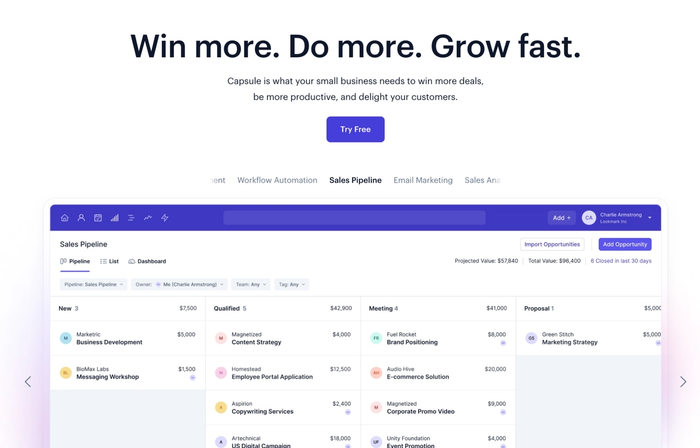 CapsuleCRM's homepage.