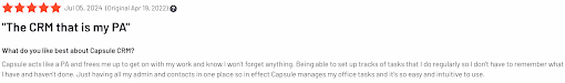 a screenshot of a review for capsule crm