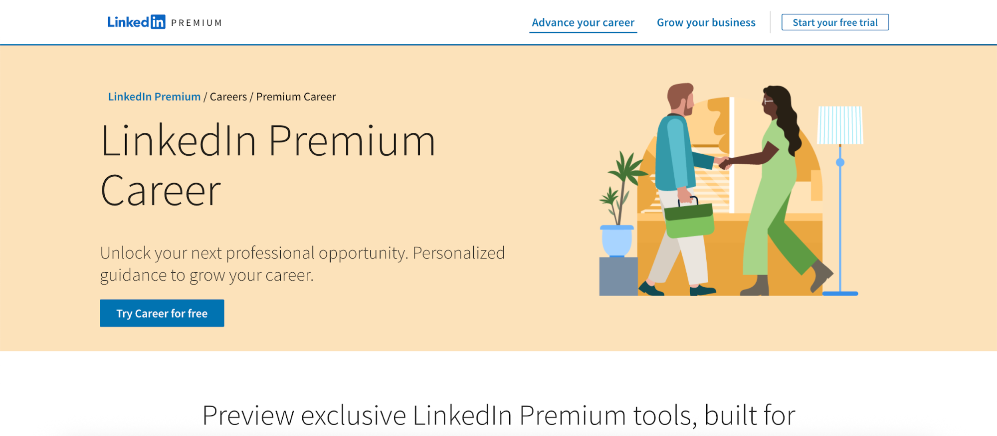 LinkedIn Premium Career page with free trial offer.