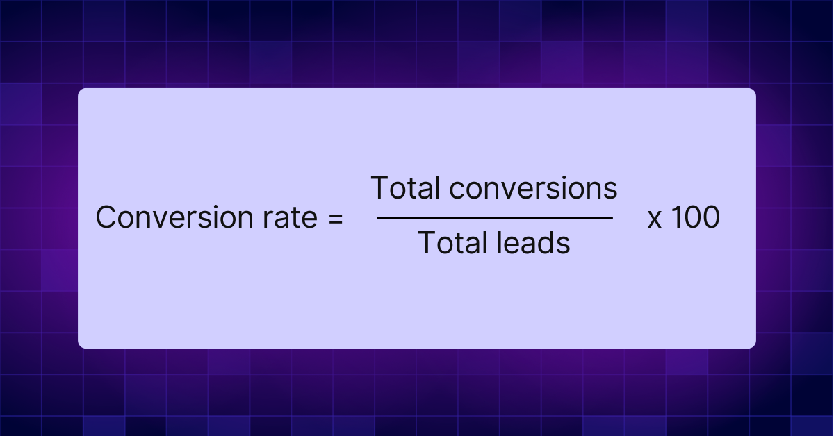 Calculate conversion rate by dividing your total conversions by your total leads, then multiply by 100
