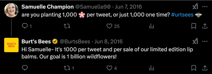 a screenshot of a tweet from burt 's bees