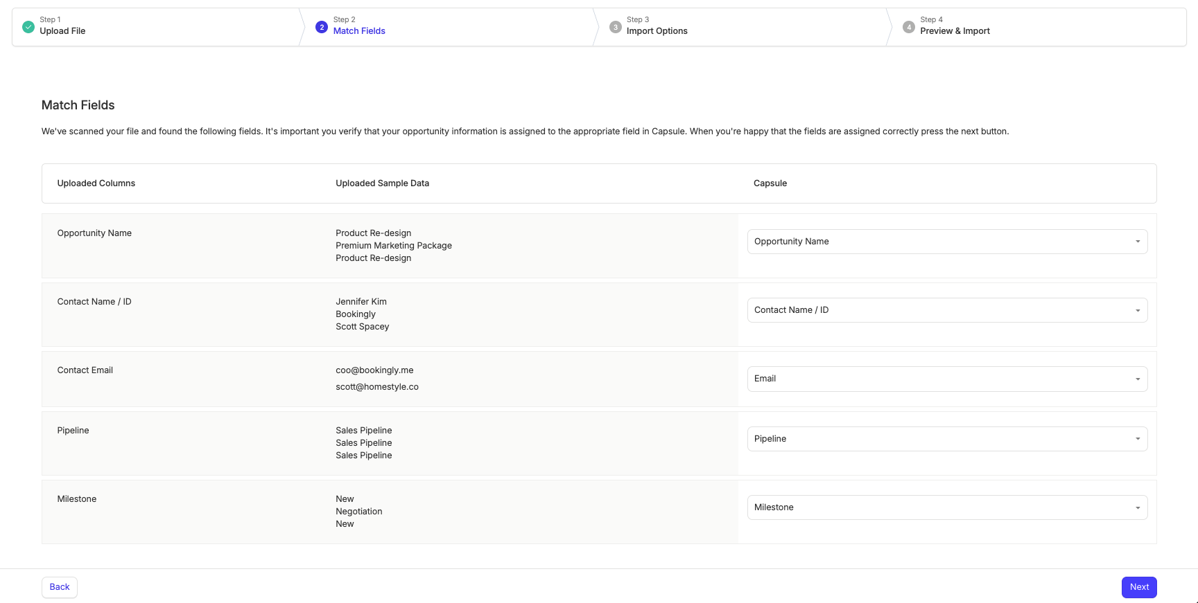 Showing mapping step of Opportunity Import