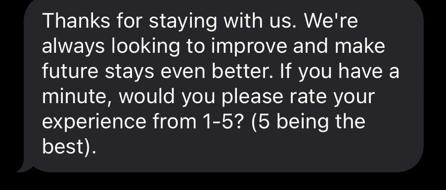 thanks for staying with us text message