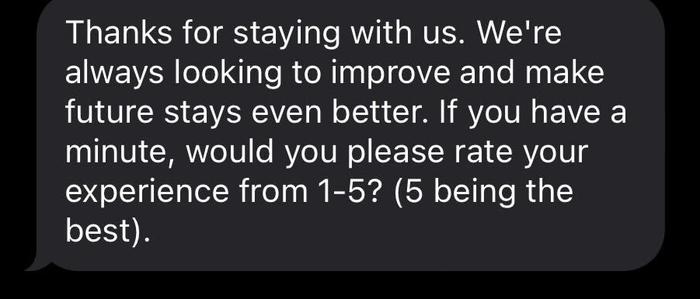 thanks for staying with us text message