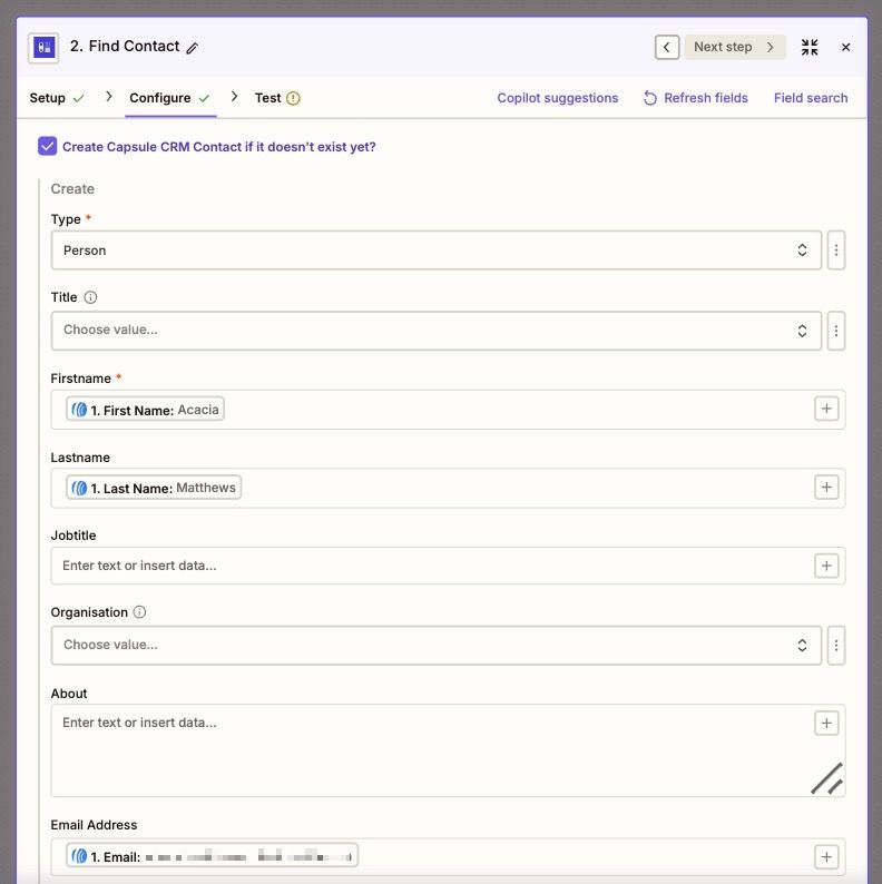 contact fields populated using aweber fields