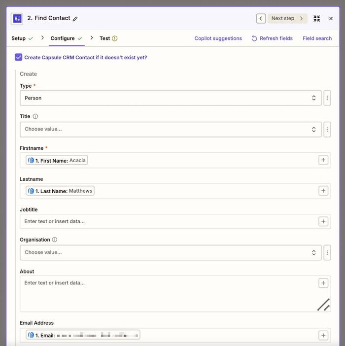 contact fields populated using aweber fields