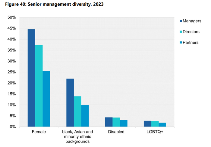 a graph showing senior management diversity in 2023