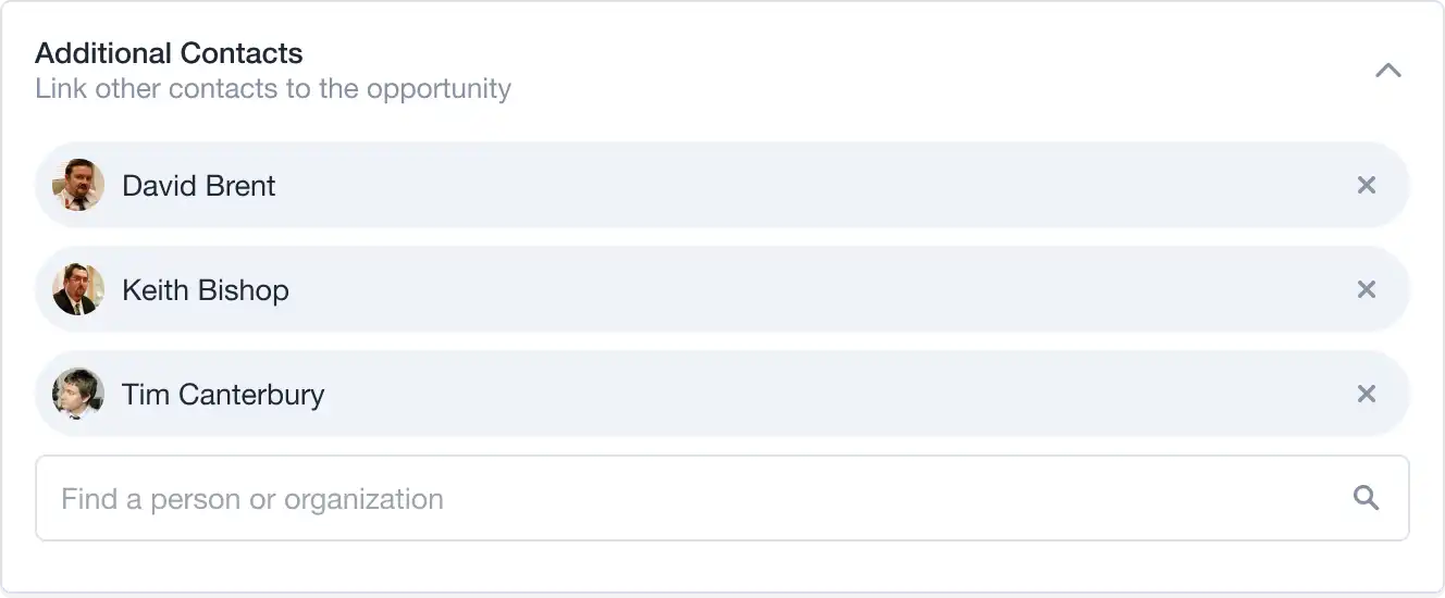 Removing a contact from a list in an organization, opportunity or case. 