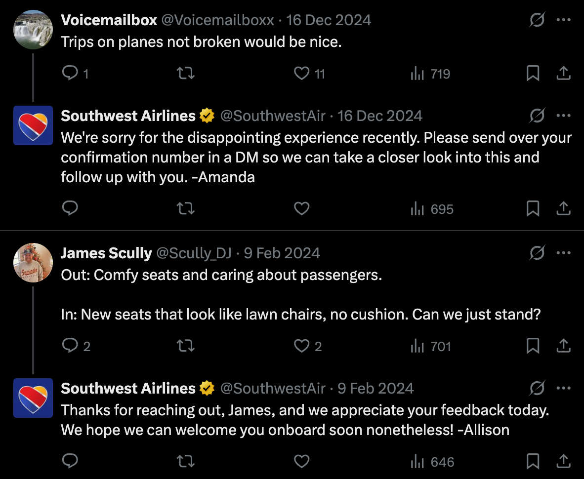 Un X de Southwest Airlines