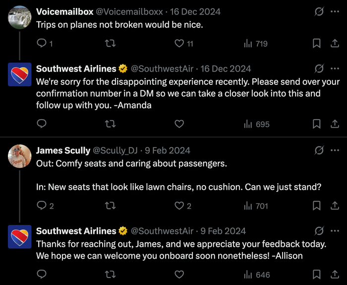 An X from Southwest Airlines