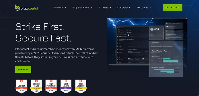 a screenshot of the blackpoint cybersecurity website